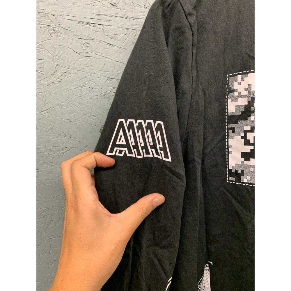 Adidas Graphic Multi Patch Long Sleeve T-Shirt Mens L Black Streetwear Crewneck